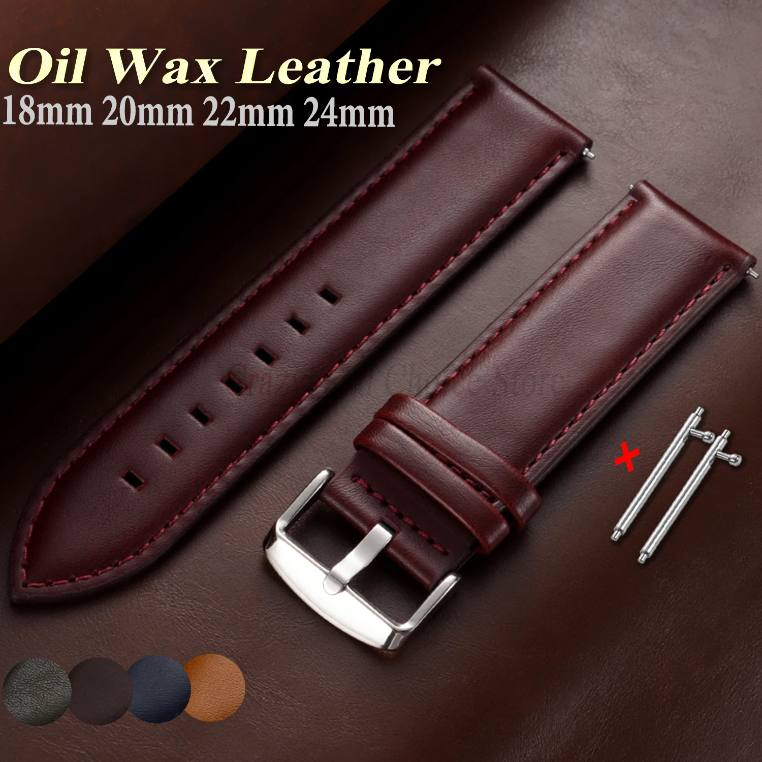 Oil Wax Cowhide Watch Band 18mm20mm22mm 24mm Universal Strap Bracelet Quick Release Leather for Men Women Wrist Vintage Business