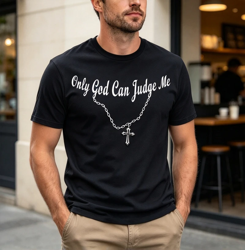 Only God Can Judge Me Cross Necklace Graphic T Shirt Men Vintage Religious Faith Casual Short Sleeve Streetwear Tee Y2k Top