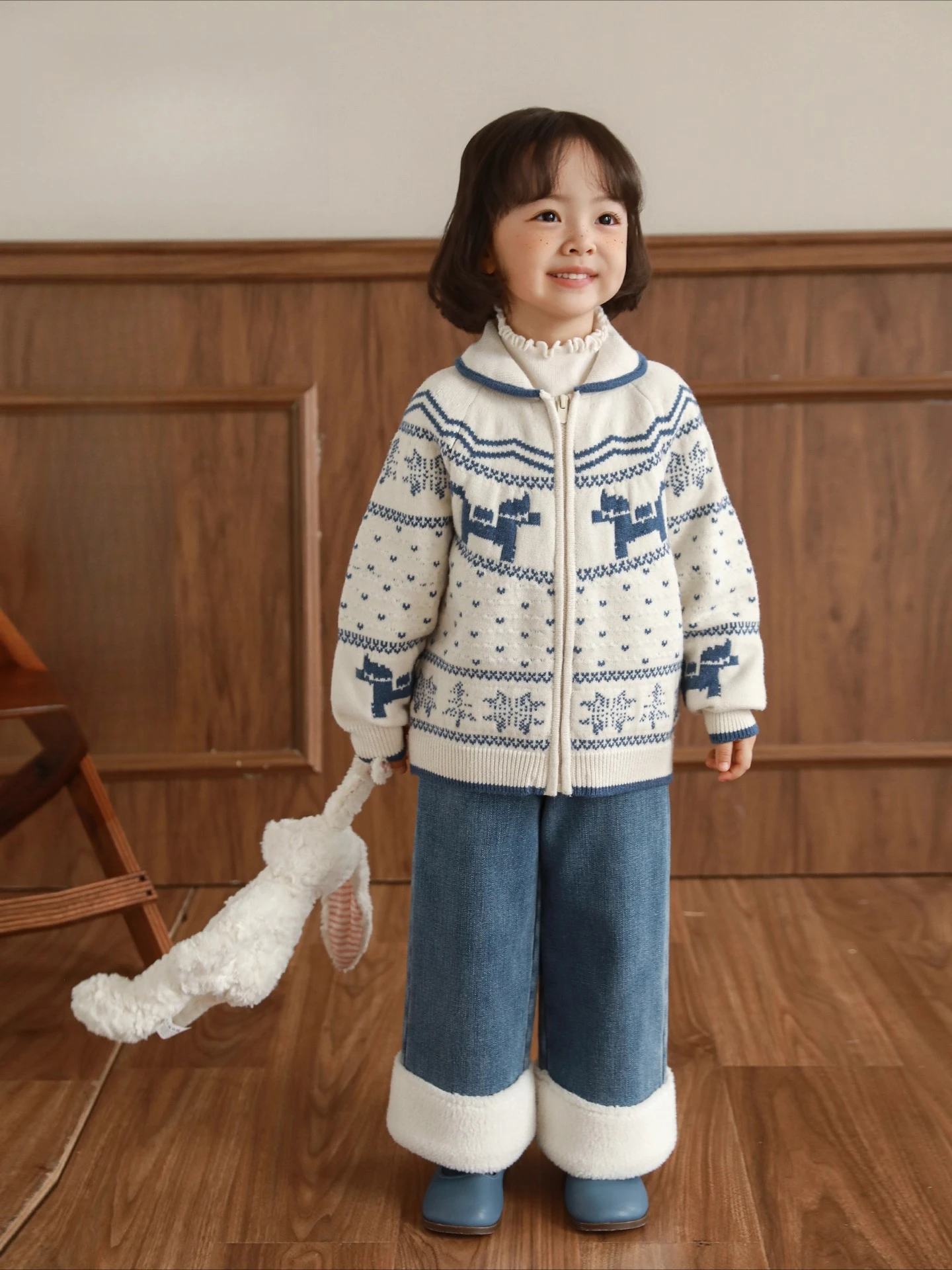 

Girls Winter Cardigan 2025 Fair Isle Wool Blend Knit Collared Coat Thermal Festive Pullover Loose Casual Top 1-7 Years