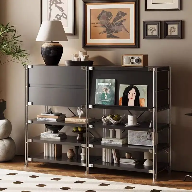 sx-Bauhaus Modern Durable Wood Living Room Storage Cabinet with Double Drawer Wheels Home Furniture
