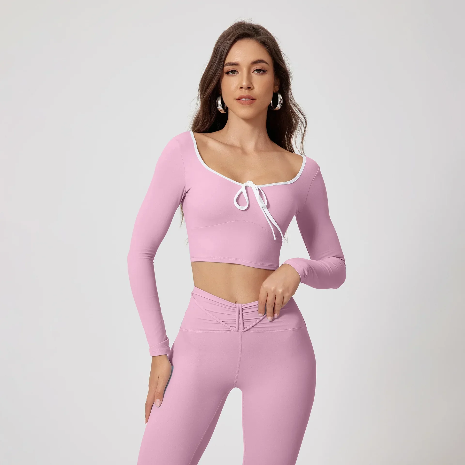 Seamless Yoga Sets Sports Fitness High Waist Hip Raise Pants Long-Sleeved Suit Running Workout Gym Leggings Set for Women image 2