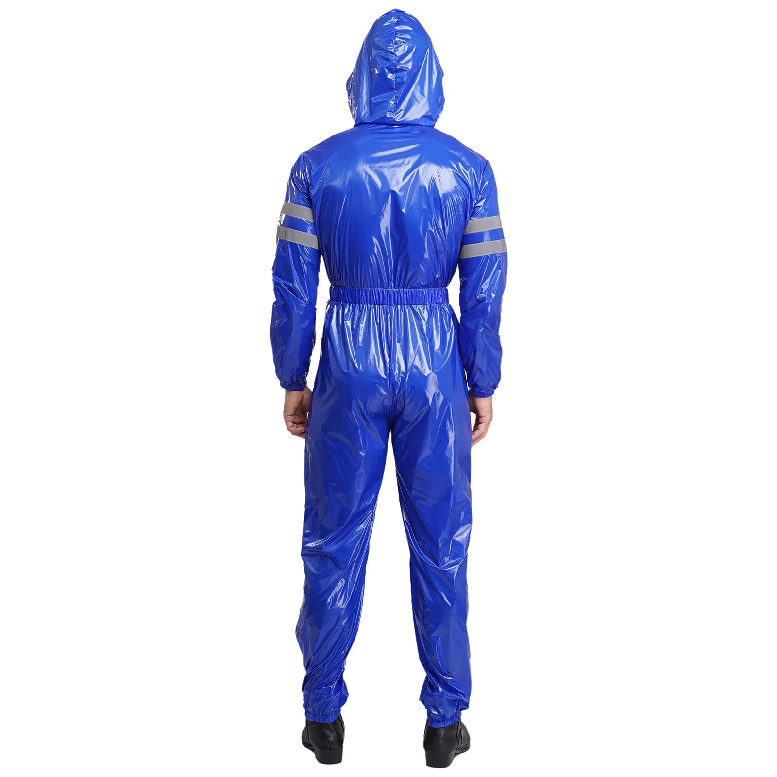 زي رجالي مقاوم للماء، شرائط عاكسة عالية الوضوح، مآزر بأكمام طويلة، خصر مرن، سحاب أمامي، بذلة بقلنسوة