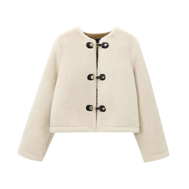 

2025 New Autumn Winter Casual Short Tweed Jacket Female Fashion Solid Color O-Collar Coat Woman Long Sleeve Loose Outerwear B776