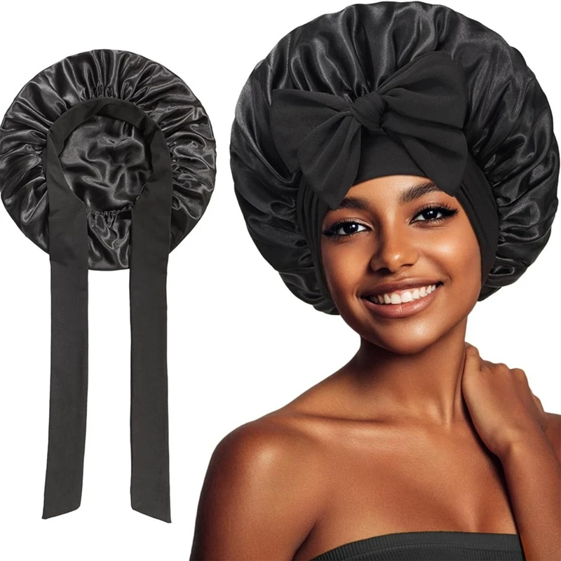 Women Hat Night Sleeping Shower Cap High Elastic Hair Bonnet Hat Head Cover Hair Care Bonnet Nightcap High Guality Black