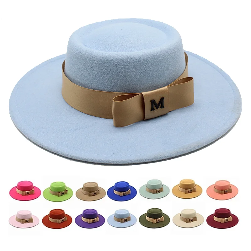 Bump Cap Fedoras Hats For Women Men Lake Blue Flat Top Hat Classic Jazz Cap Panama Church Cap Camel Women Hats шапка