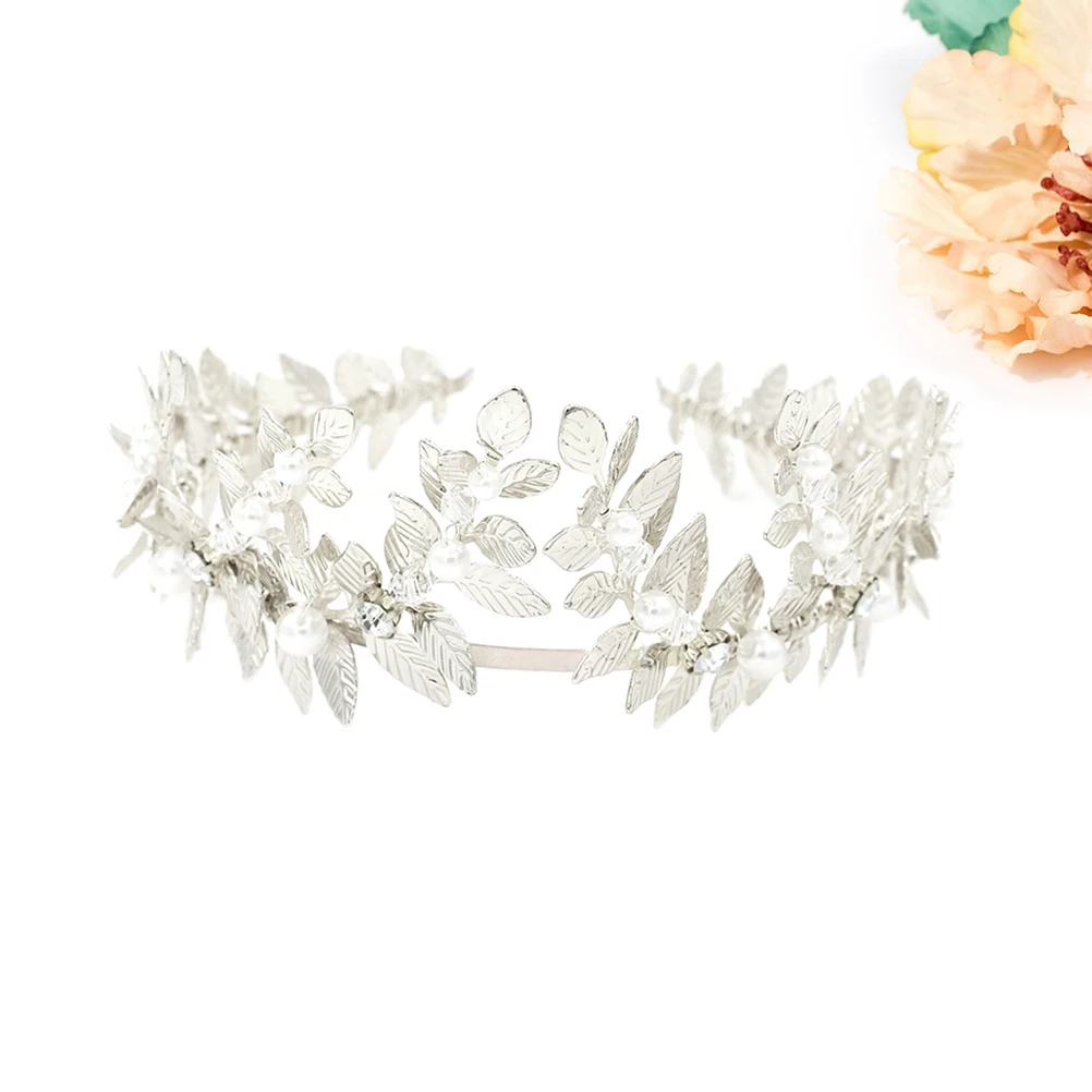 

Headband Bridal Tiara Pearl Wedding Rhinestone Scarf Stereoscopic Leaf DIY Silver Miss