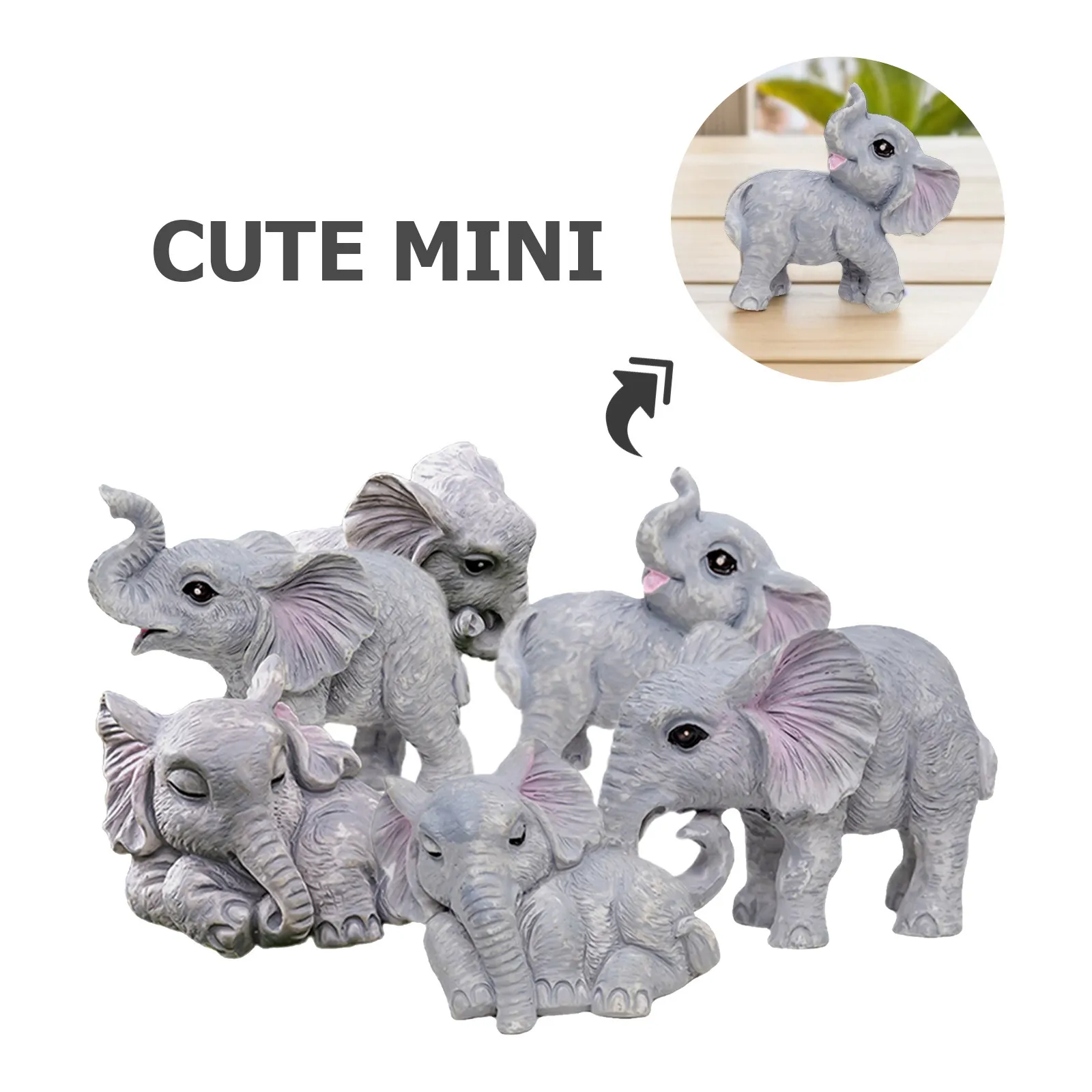 Cute Resin Elephant Figure Micro Landscape Decoration Compact Animal Ornament for Desktop Garden Courtyard Flowerpot Cake Home