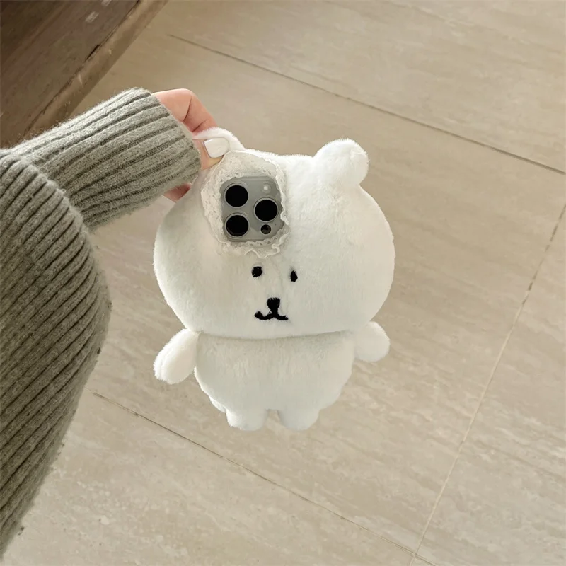 Cartoon Fluffy Fuzzy Plush 3D Fur Case For iPhone 17 pro max Cute Bear Soft cases for iphone 16 15 13 14 Pro Max Kids gift