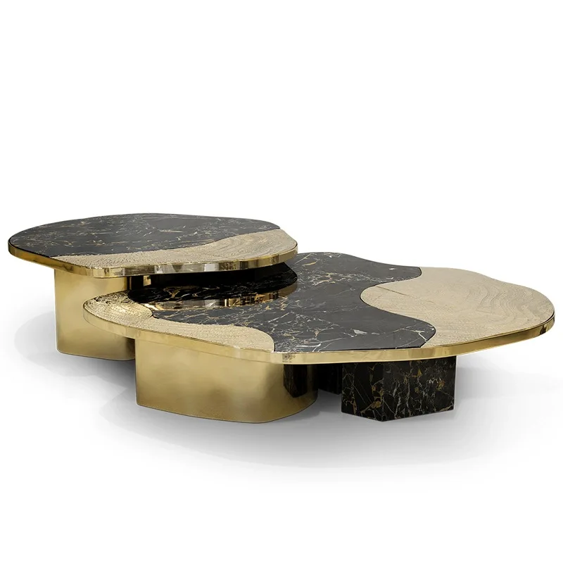 Portuguese special-shaped, high-end coffee table living room, household marble metal combination, light luxury coffee table