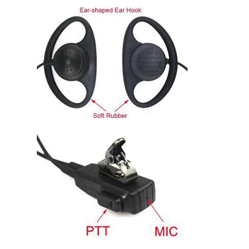 

2 Pin D-Shape Earpiece Headset MIC PTT Mic Earpiece Earphone for Baofeng for Kenwood for Puxing TYT Radio Unilateral Headphone