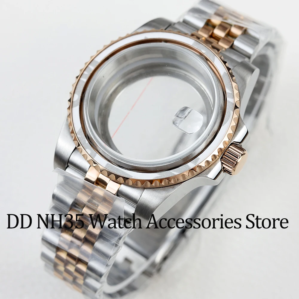 40mm NH35 watch case Rose gold case sapphire glass For NH34 NH35 NH36 Movement 28.5mm Dial submariner gmt oyster jubilee strap