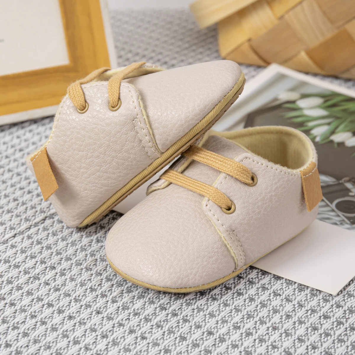 KIDSUN 2024 Newborn Baby Shoes Casual Lace-Up Canvas Sneakers Baby Boy Girl Rubber Sole Non-Slip First Walker Shoes Moccasins