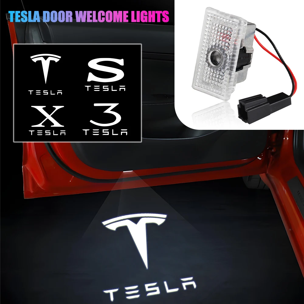 2Pcs Car Door Decoration LED HD Welcome Light Laser Projector Puddle Light Ghost Shadow Lamp For Tesla Model 3 Model X Model S Y