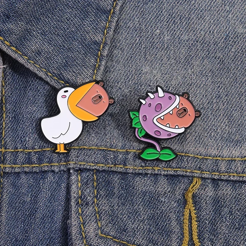 Creative Brooch for Clothes Cartoon Pelican Capybara Man Eating Flower Funny Accessories Badge Clothing Pin Brooches on Clothes