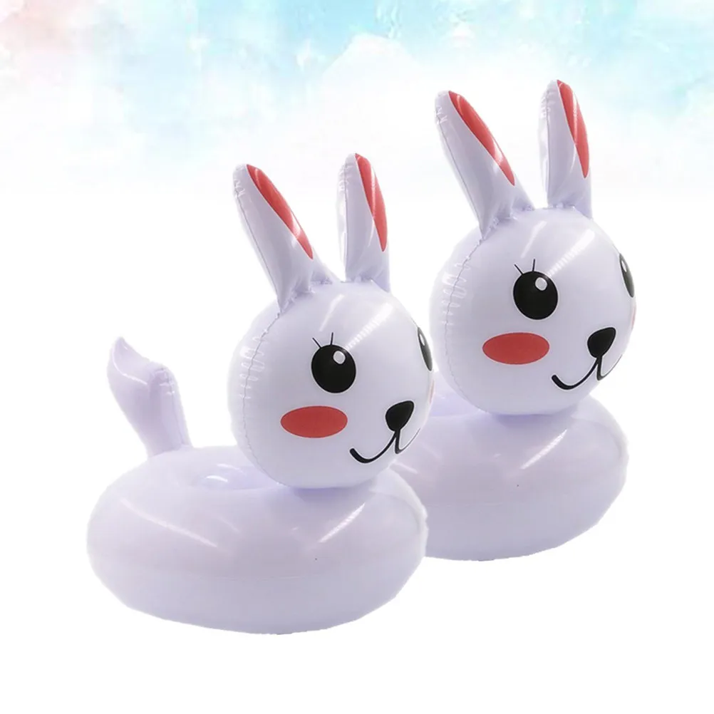 

2Pcs Inflatable Rabbit Beer Holder PVC Lightweight Safe Floating Mat Swim Beer Holder Water Surface Fun Drinking Tray