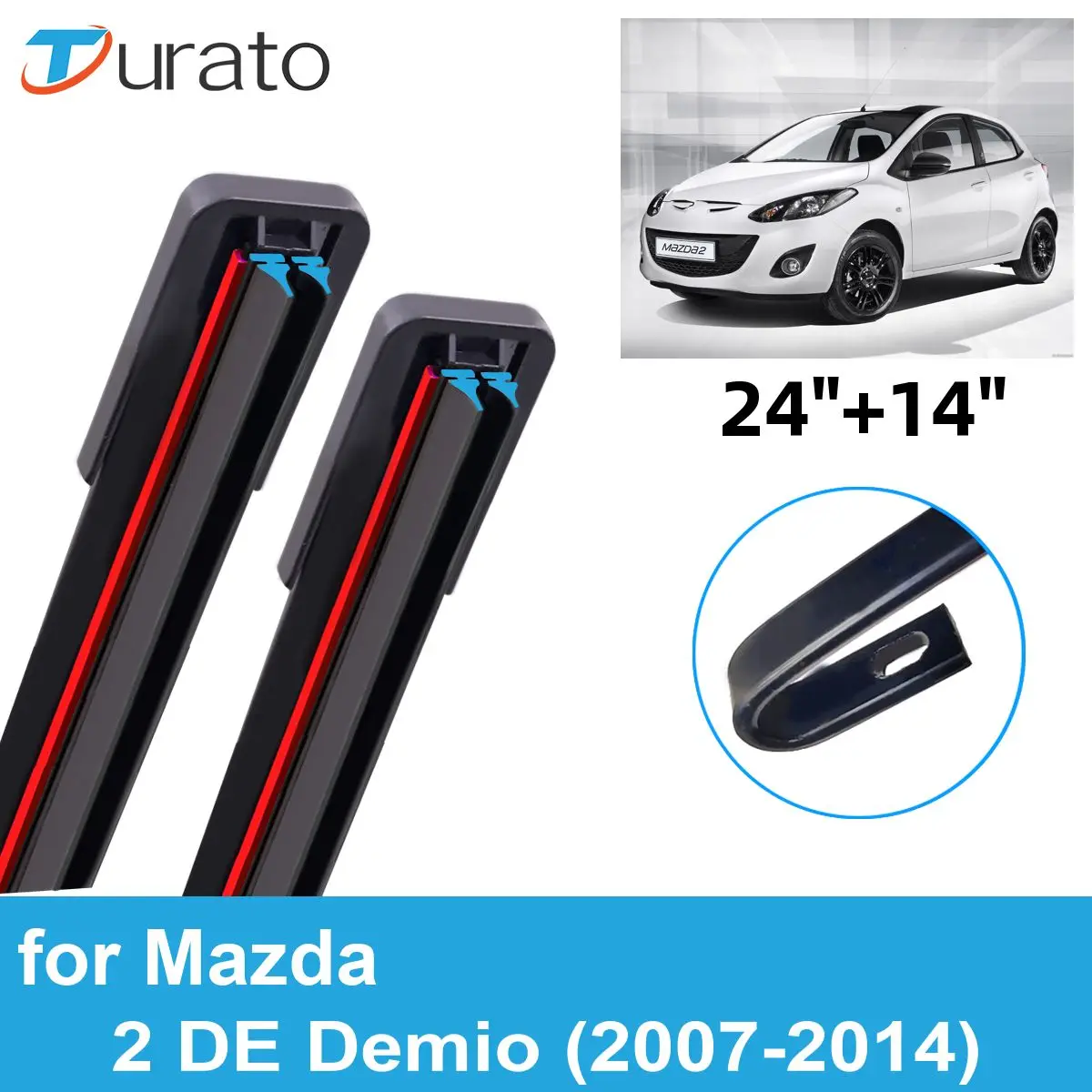 2PCS Car Wiper Blades for 2007-2014 Mazda 2 DE Demio Front Windscreen Windshield Double Rubber Car Accessories 2012 2013 2014