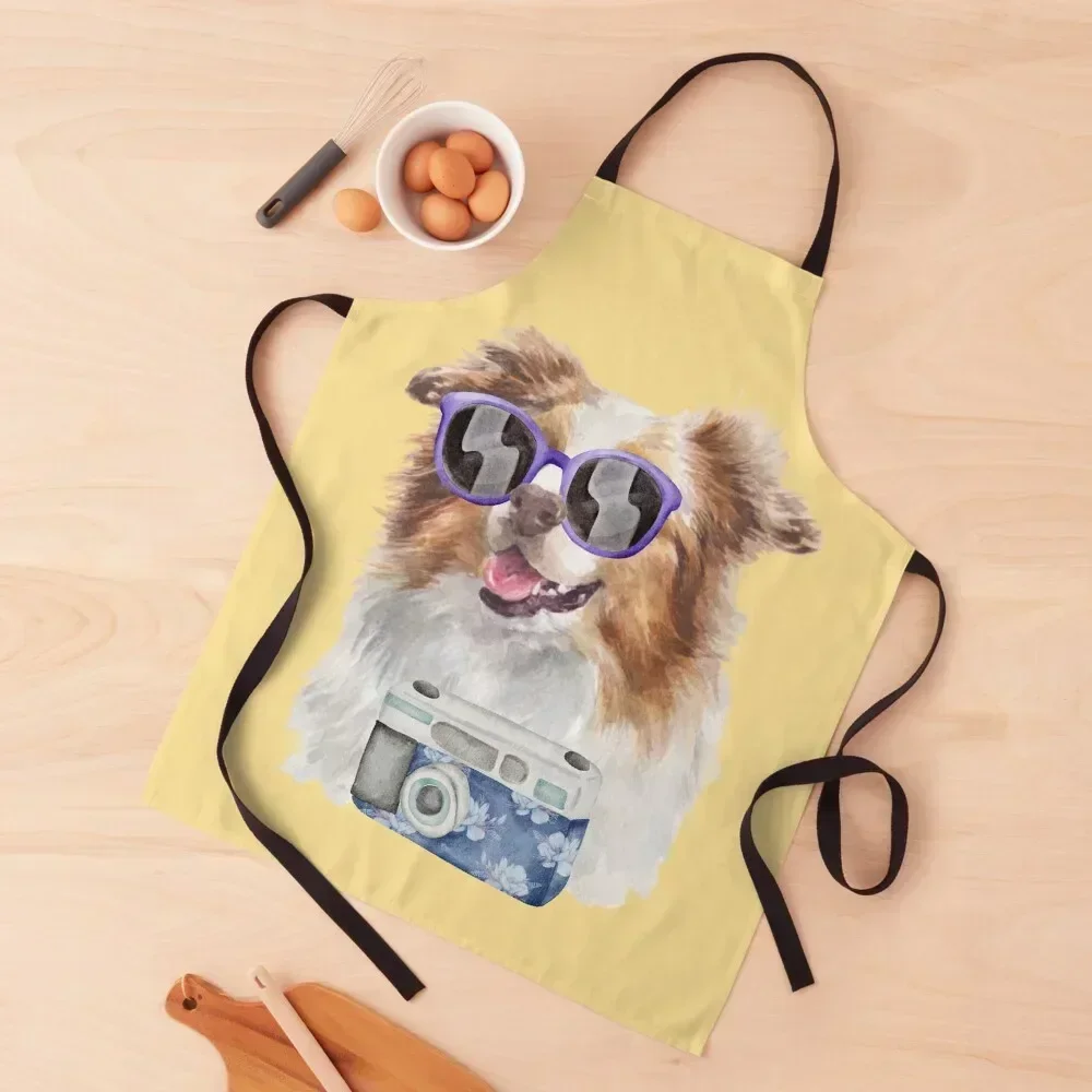 

Australian Shepherd Dog With Camera Summer Apron Women's Home Clothes Household Items Kitchen Men'ss Apron