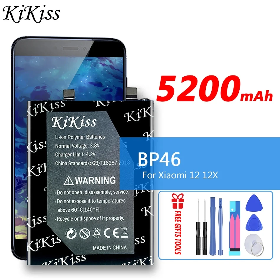 

5200mAh KiKiss Powerful Battery BP46 BP 46 For Xiaomi 12 12X For Xiaomi12 Mobile Phone Batteries