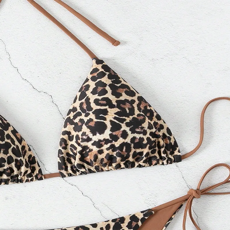 Zweiteiliges sexy Trend-Bikinis mit Leoparden muster für Frauen, Mesh-Crop-Tops, Micro-Tanga, Badeanzug, Badeanzug, Strand kleidung, Badeanzug