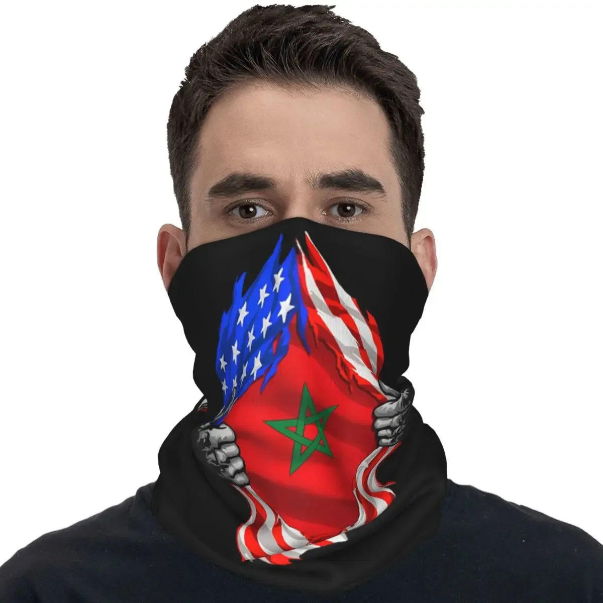 Morocco American Bandana Moroccan Flag y2k Cool Balaclava Autumn Hiking Camping Anti-UV Bicycle Mask Neck Cover Face Cover Mask