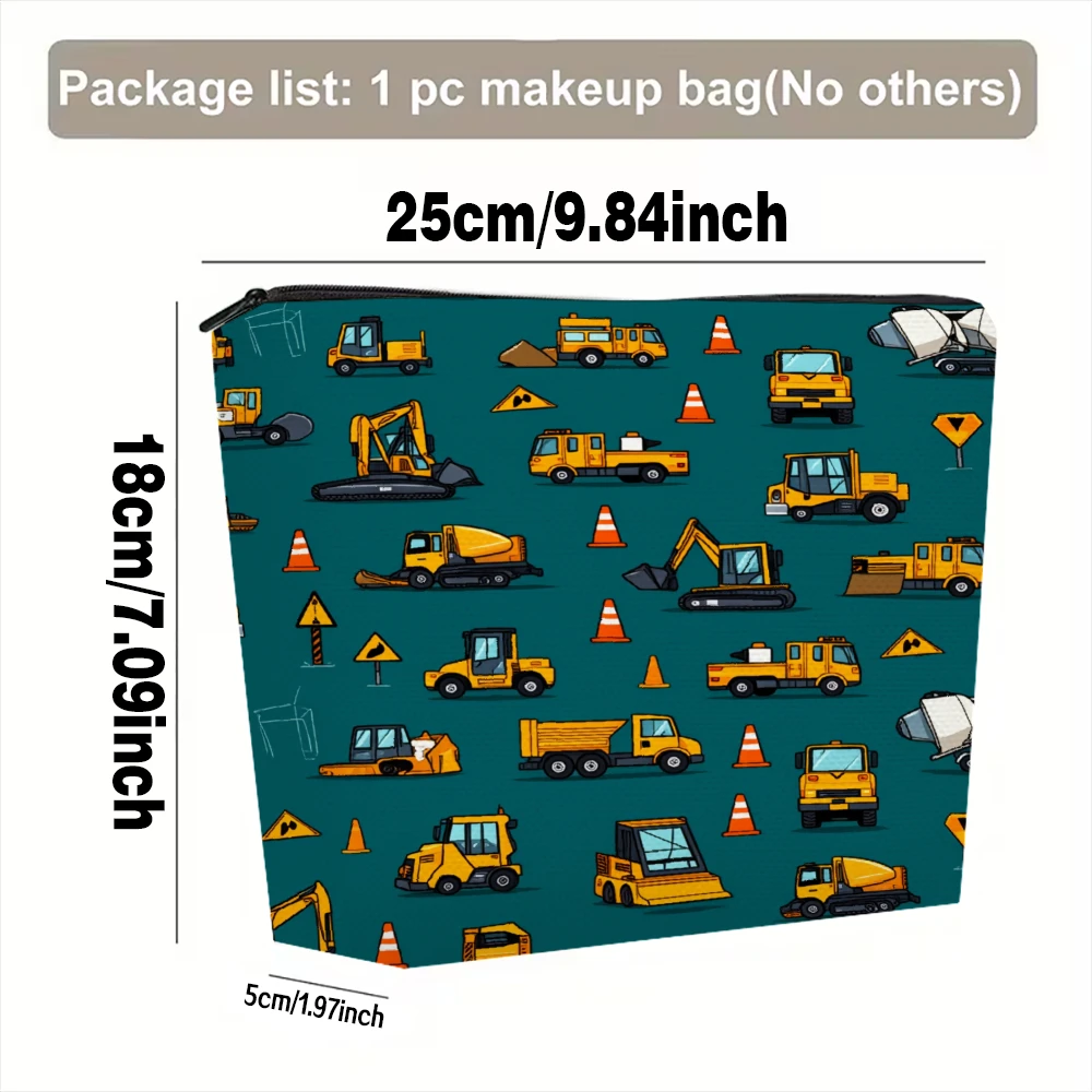 Construction Vehicles And Cones Pattern Makeup Bags for Girls Cosmetic Pouch Toiletry Bag Pencil Case Travel Storage