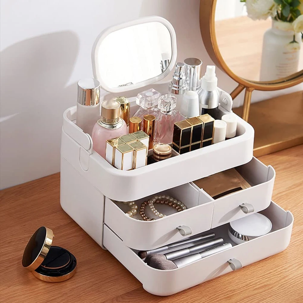 Large Makeup Organizer with Mirror and Drawers