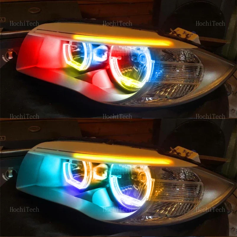 For BMW 1 Series E81 E82 E87 E88 2004-2013 Sequential DTM Style RGB Light Rings App control LED Angel Eyes Kit with turn signal