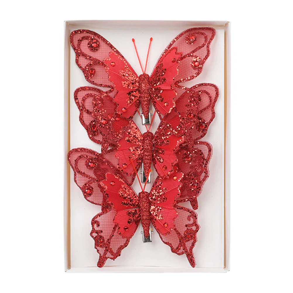 

Glitter Ornaments Butterfly Decorations Festive Arrangements Champagne Glamorous Atmosphere Long-lasting Ornaments