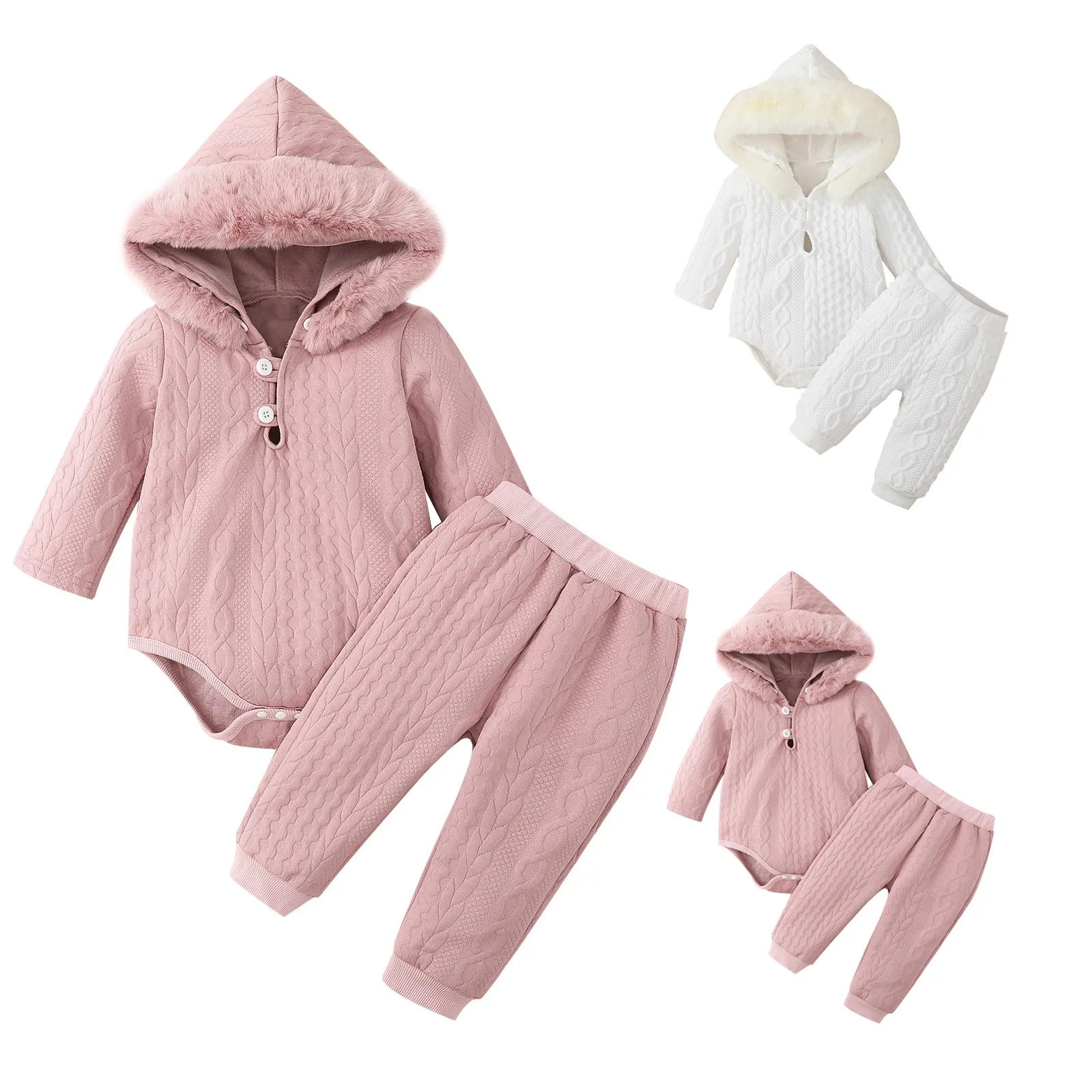 0-18M Newborn Baby Girls Clothes Set Infant Long Sleeve Hooded Rompers Elastic Band Pants Autumn Winter Outfits Toddler Clothing