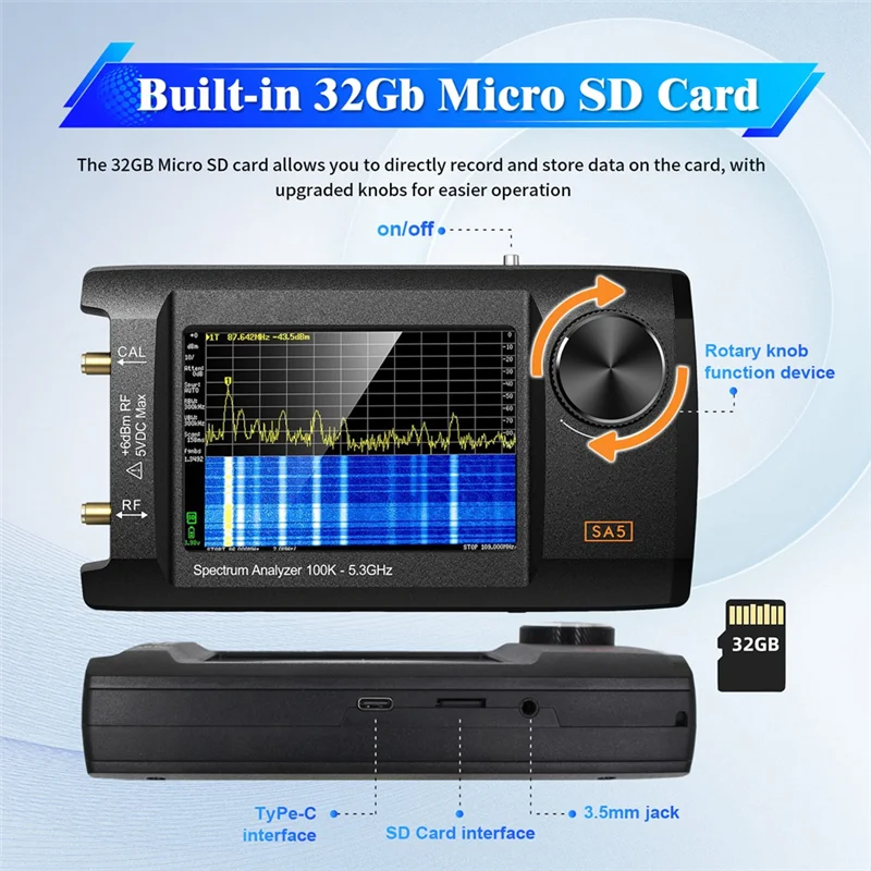 ABGH-Newest 4Inch IPS LCD SA5 Spectrum Analyzer Spectrum Anslyzer 100K-5.3Ghz Signal Generator Built-In 5000Mah Battery