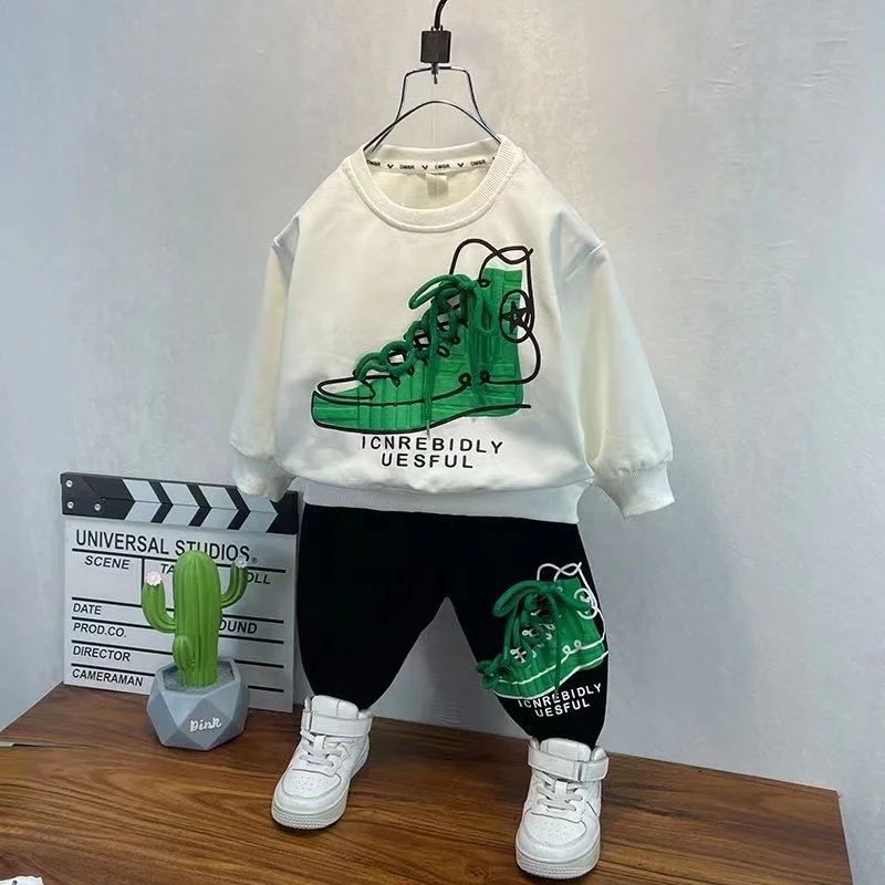 Fashion Spring Autumn Baby Boy Clothes Round Neck Pullover Cotton Long Sleeve T-shirts Tops+Pants 2 PCS Set Kids Casual Outfits