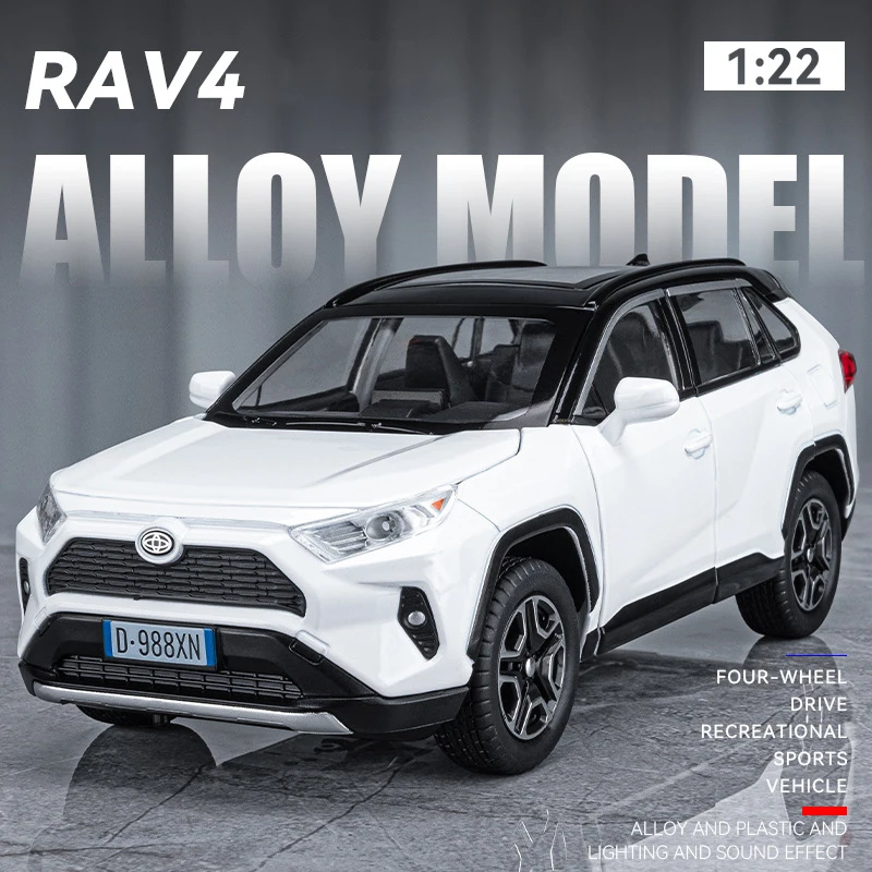 1:22 RAV4 SUV Alloy Cast Toy Car Model Sound and Light Pull Back Children\'s Toy Collectibles Birthday gift