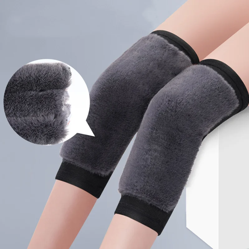 Genouillères chaudes d'hiver pour femmes, chauffe-jambes pour hommes âgés, jambe froide, arthrite, soutien du genou, protection du genou en fourrure de lapin