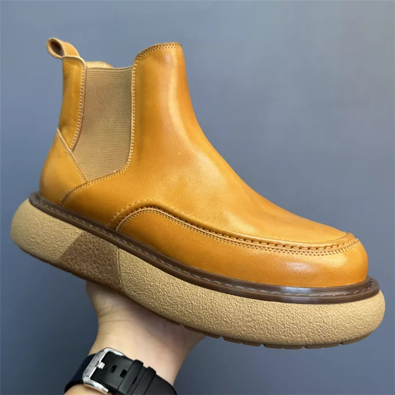 

Genuine Leather Man High Top Ankle Boot Fashinable Men Breathable Short Boots