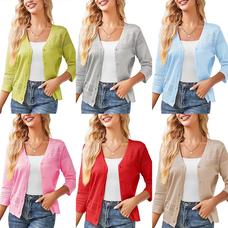V-neck Short Outer Cardigan Hollow Knitted Sweater Jacket Small Shawl Autumn New Cardigan Jacket