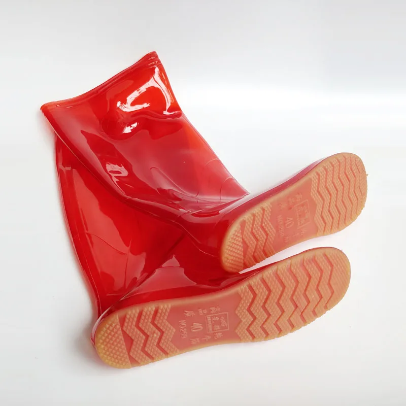 PVC Red Soft Cosplay Live Show Waterproof Rain Shoes Bottom Thick （1 to 2 size smaller attention when order)