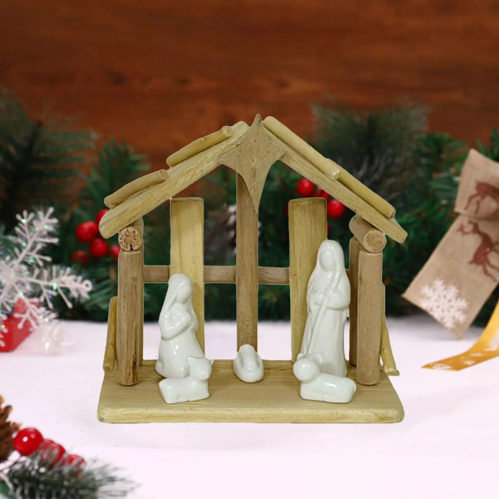Christmas Nativity Scene Figurine Rustic Traditional Christmas Decor Ornament Tabletop Decoration Xmas Sculpture for Fireplace