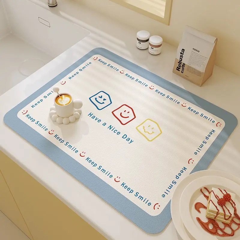 VIKAMA Macaron Smile Color Block Drying Mat Soft Quick Absorbent Non Slip Waterproof Pad For Kitchen Sink Coffee Desk