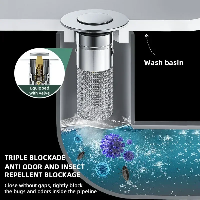 Floor Drain Filter Washbasin Plug Pop-Up Bounce Core Basin Stopper Anti-clog Hair Catcher Shower Sink Strainer Bathroom Gadgets
