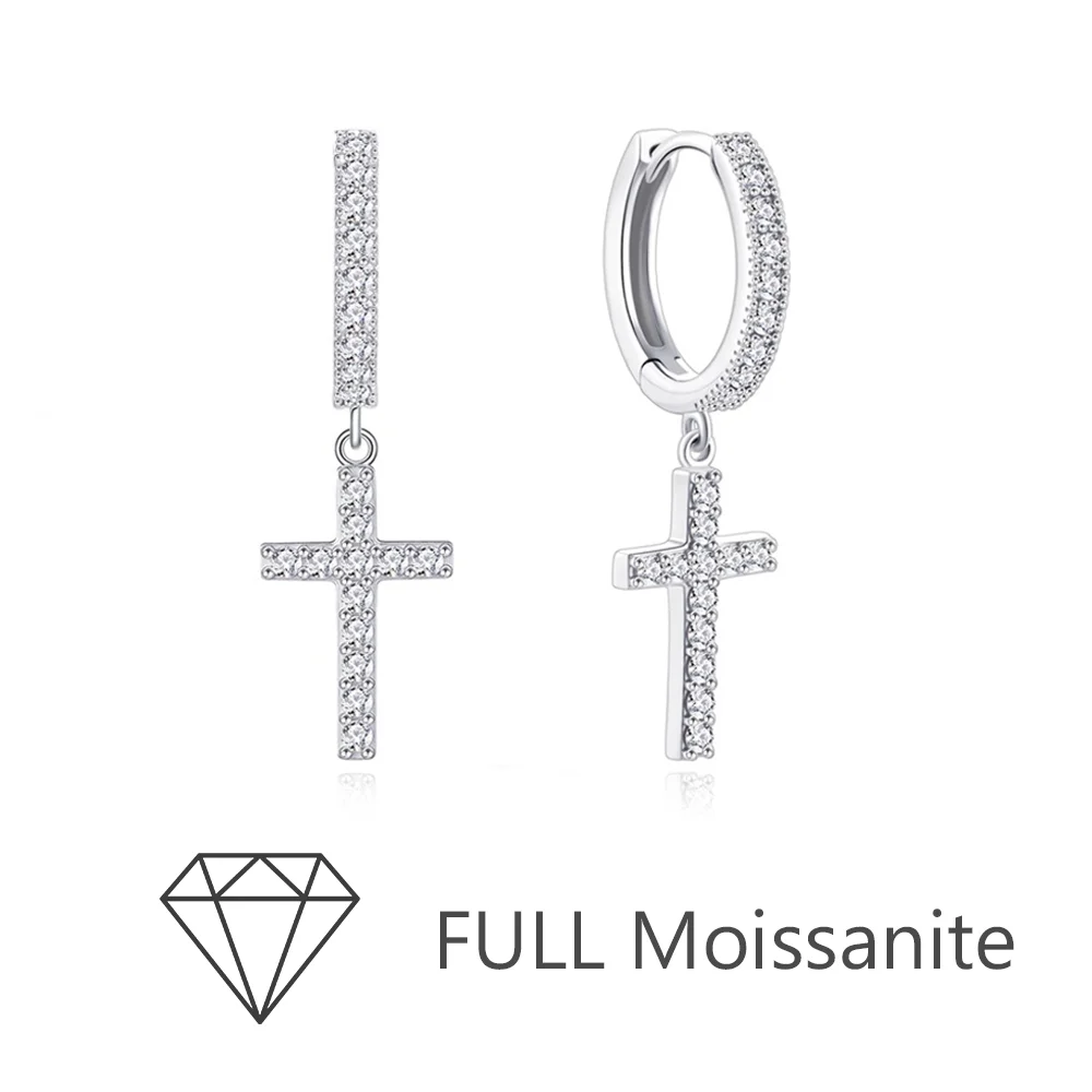

925 Sterling Silver D Color Moissanite Cross Pendant Earrings for Women Hoop Drop Earring Wedding Party Jewelry Wholesale
