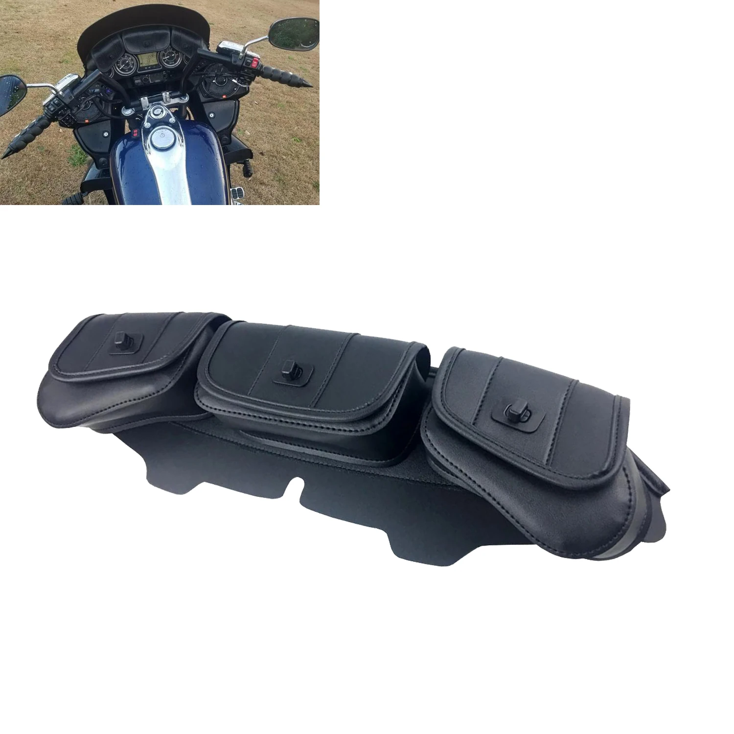3 Pouch Windscreen Windshield Bag For Harley Touring Street Electra Glide 1996-2013