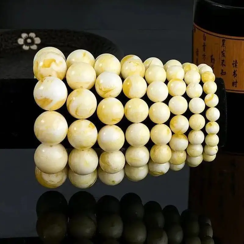 Honeycomb Bead , Amber Beeswax Jewelry, Purely Enhanced White Wax Single-Loop Handmade Couple's Bracelet, Unisex S