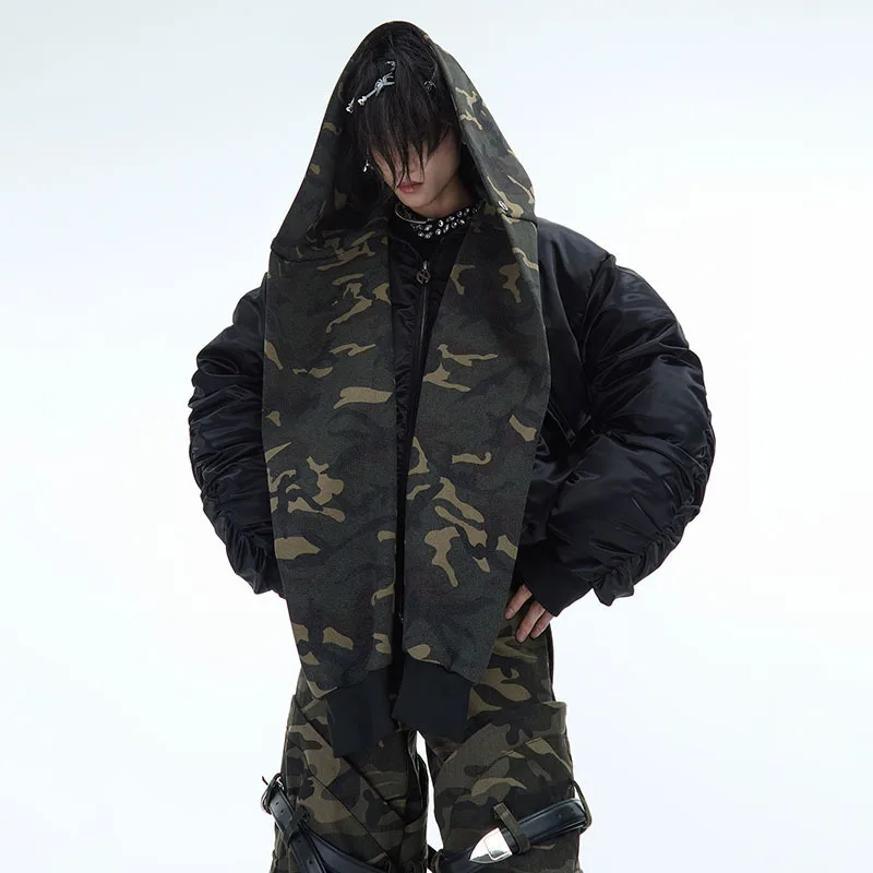 LUZHEN الأصلي شارع العليا وشاح الموضة تزيين مقنعين الخبز معطف مبطّن الرجال 2025 الشتاء كامو مطبوعة سترة سترة JY3048