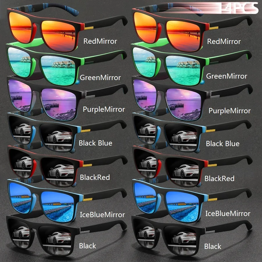 14-delige mode vintage vierkante zonnebril mannen vrouwen vissen rijden man luxe merk designer zonnebril retro brillen UV400