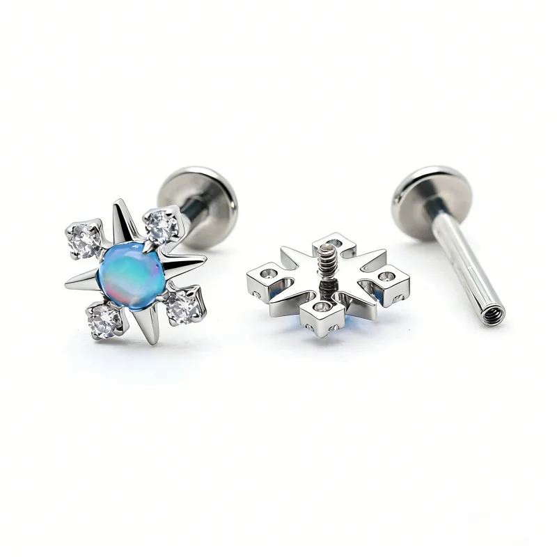 F136 Titanium Lip Piercing Rings Square CZ Opal Star Internal Thread Labret Tragus Helix Cartilage Nose Jewelry Earrings