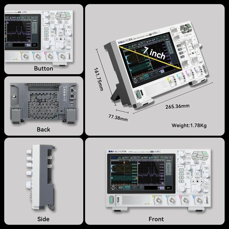 Oscilloscope numérique DHO814, bande de fréquence 100MHz + résolution verticale 12 bits + taux d'échantillonnage Maximum 1,25 GSa/s + 1000,000 wfms