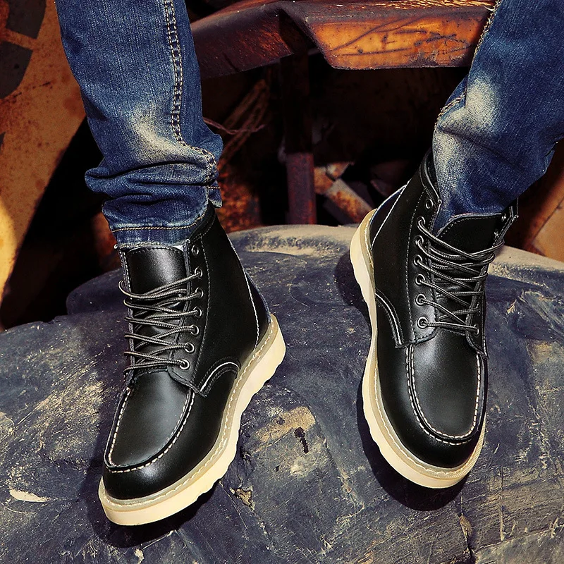 Spring New Genuine Leather Men's Boots Luxury High Quality Men Ankle Boots Fashion Handmade Motorcycle Boots Men Waterproof Shoe