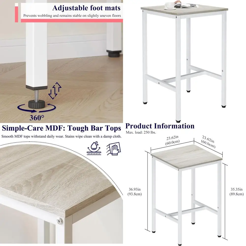 

Металлический квадратный барный стол в индустриальном стиле для небольших помещений, простая сборка, бежевый и белый цвета, 23,6x23,6x36,9 дюймов.