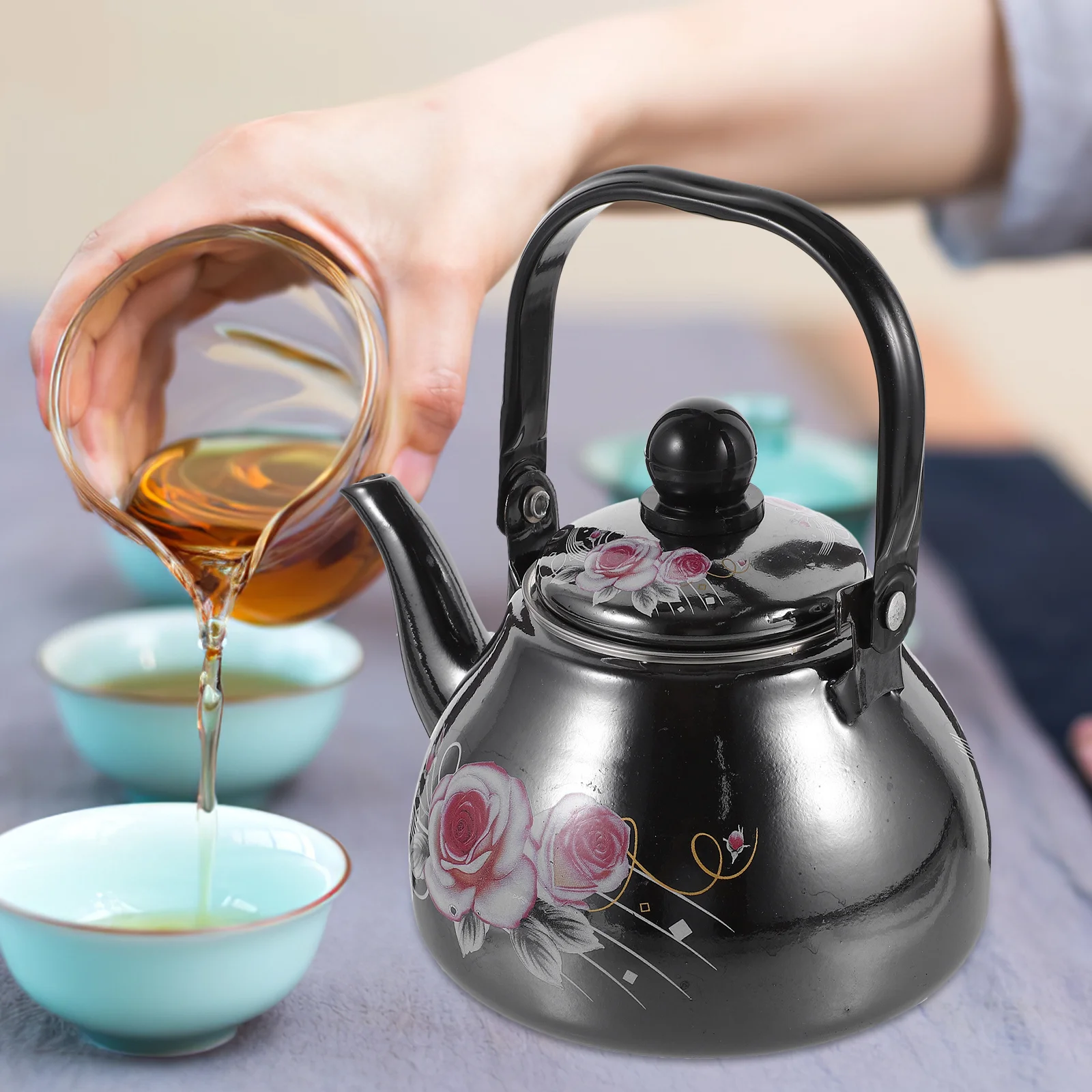 

Enamel Tea Kettle Floral Stovetop Water Pot For Tea Coffee Portable Kitchen Serving Retro Enameled Kettle