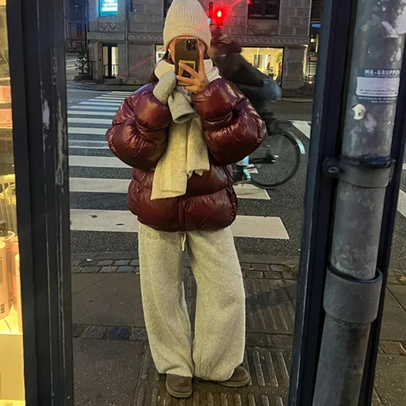 Cotton-Padded Thicken Women Jacket Solid Full Sleeve Jacket Street Women's Puffy Quilted Coat Zipper Long Sleeve Warm Jacket